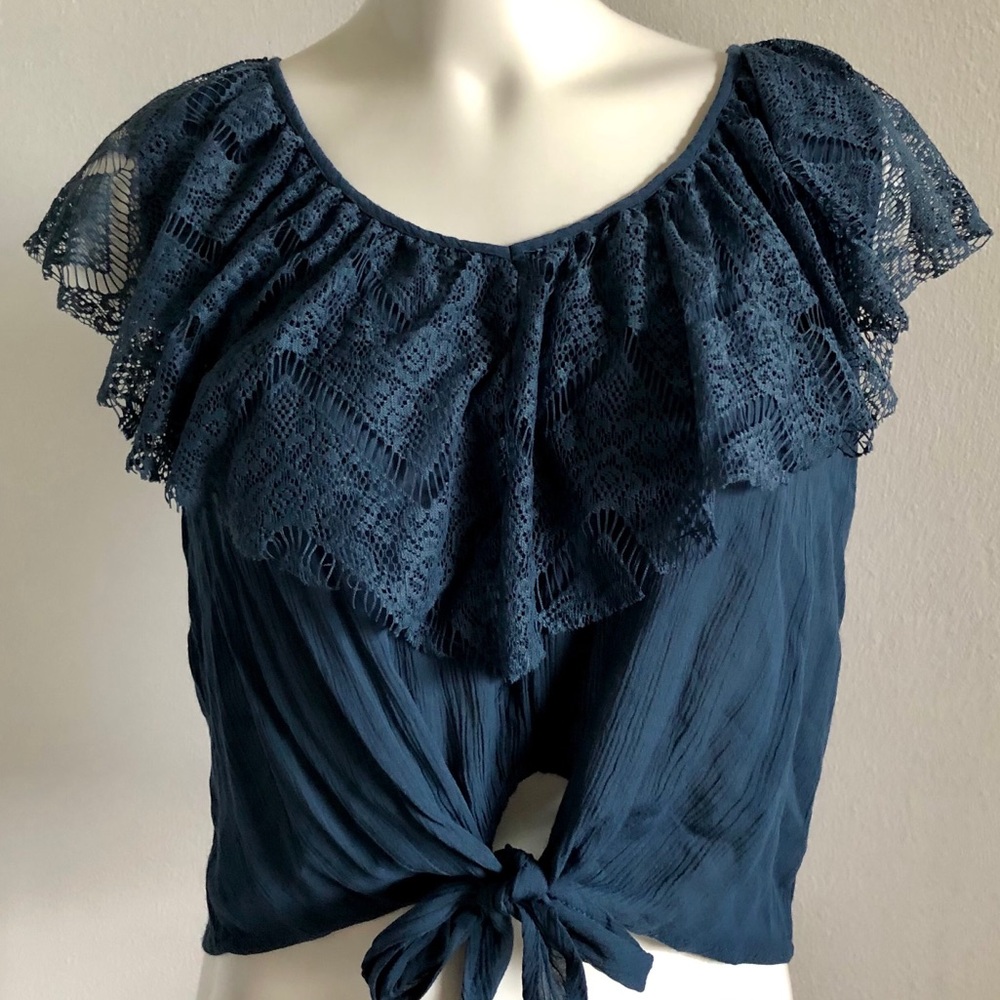 MASON & BELLE Navy Tank Top Lace Ruffles - Picture 7 of 13